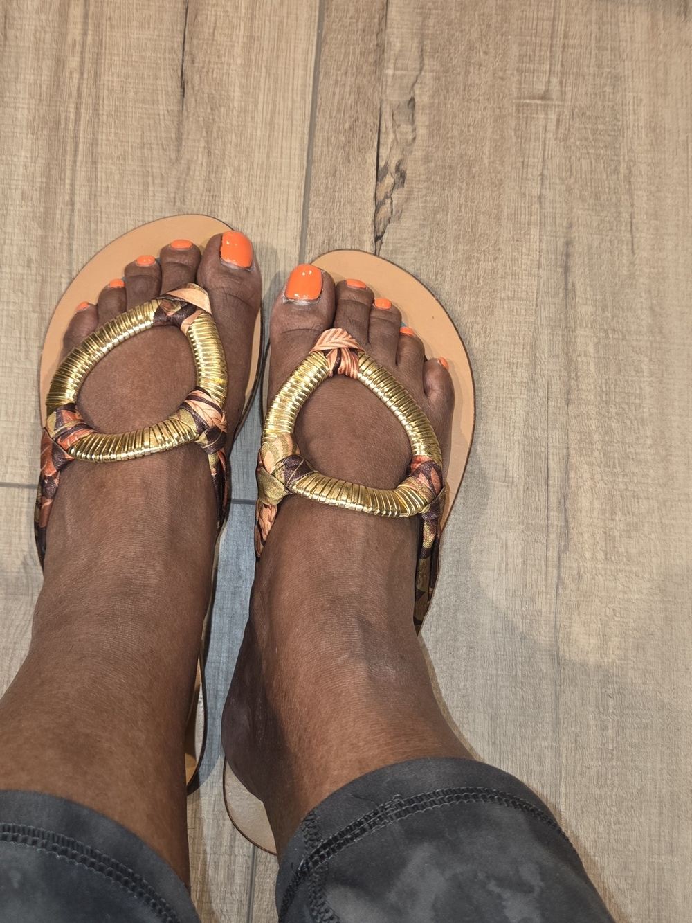 Women’s Braided Ring-Detail Flip Flop Sandals in Gold and Tan